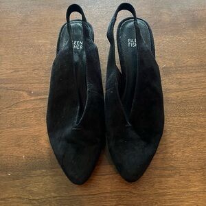 Eileen Fisher Black Suede Sling Backs - Size 6.5 - Preowned Condition - No Box
